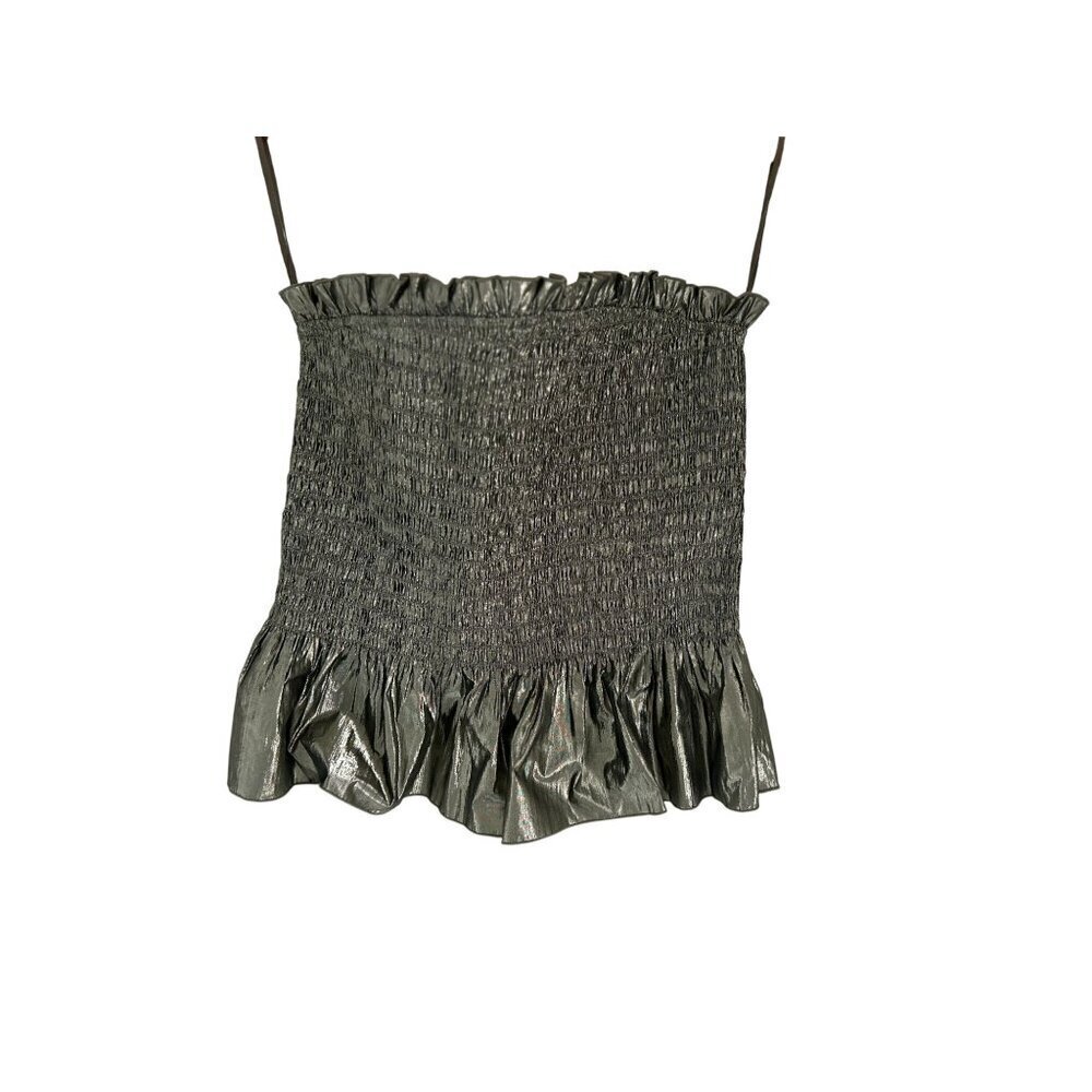 & other Stories Metallic Gold Smocked Ruffle Tube Top Size 10 - Picture 3 of 10